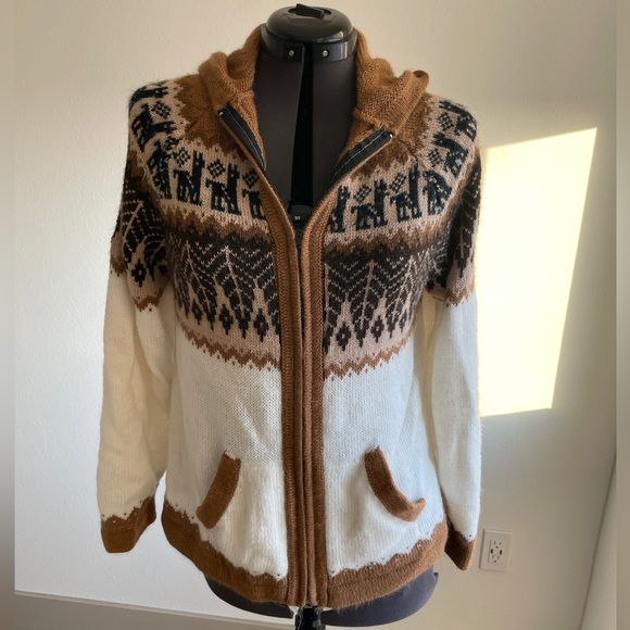 Cozy Brown and White Knit Cardigan - Picture 1 of 7